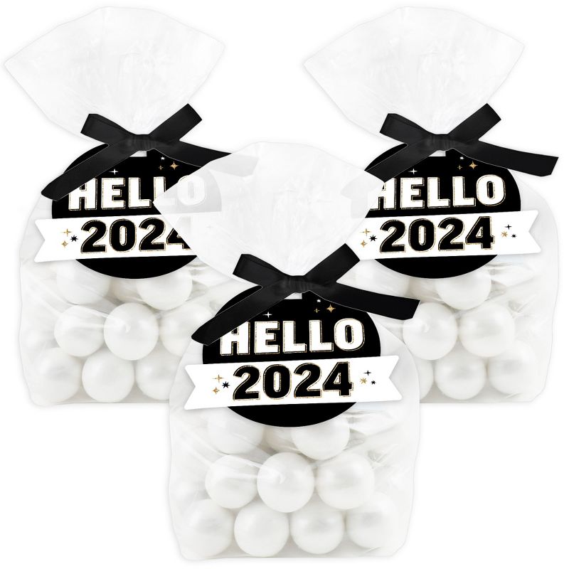 Big Dot of Happiness Hello New Year - 2024 NYE Party Clear Goodie Favor Bags - Treat Bags With Tags - Set of 12, 1 of 9