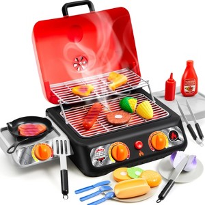 Joyfy Kids BBQ Grill Toy Set with Pretend Smoke, Light & Sound, Indoor/Outdoor Play Kitchen, Birthday Christmas Gift for Boys Girls Ages 3 4 5 6 - 1 of 4
