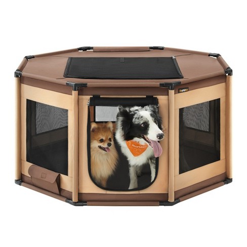 Feandrea Dog Playpen Oxford Fabric Dog Fence Octagon Dog Crate L 44.1 x 44.1 x 24.4 Inches Walnut Brown and Camel Brown