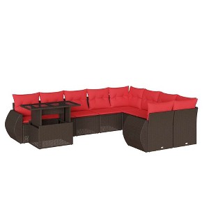 vidaXL Patio Sofa Set with Cushions and Table Outdoor 10 Piece Poly Rattan - Brown - 1 of 4