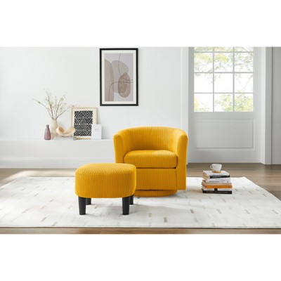 CAVINAS Accent Chair, Swivel Accent Chair 360～ Comfy Recliner Corduroy Arm Chair Single Sofa with Ottoman for Living Room Bedroom