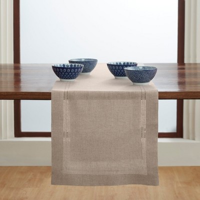 Solino Home Linen Double Hemstitch Natural Table Runner, 14 x 36 Inches ...