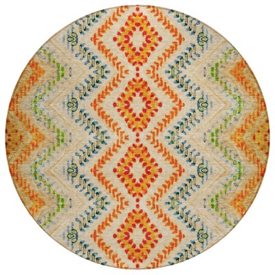 Beige Orange And Red Geometric Washable Indoor Outdoor Area Rug