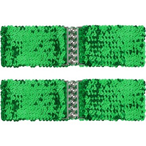 Elerevyo Women's Sequins Decor Metal Interlocking Buckles Elastic Waist Belt 2 Pcs - 1 of 4