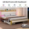 Bed Frame with Led Lights and Storage Headboard, Upholstered Platform Bed with Charging Station, Heavy Duty, No Box Spring Needed, Easy Assembly - 3 of 4