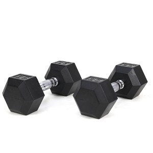 Naysaye Dumbbell Set of 2 25LBS Hex Dumbbell with Chrome Plated Knurled Handle Rubber Coated Solid Cast Iron for Home Gym, Silver, 13"*6"*6" - 1 of 4
