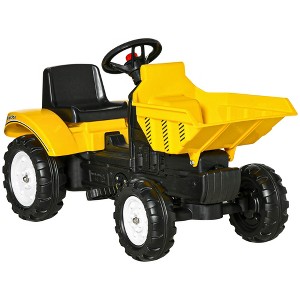 Aosom Kids No Power Ride-On Excavator with Manual Control Bucket, Pretend Play Toddler Tractor with Forward Backward Function, Yellow - 1 of 4