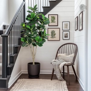 Indoor Outdoor 4FT/5FT/6FT Fiddle Leaf Fig Artificial Tree Faux Floor Plant with Black Planter Pot - 1 of 4