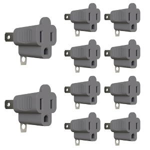 ELEGRP 2 Prong to 3 Prong Outlet Plug Adapter, Three Prong to Two Prong Adapter Converters for Wall Outlets Plugs, ETL Listed, 10 Pack, Gray - 1 of 4