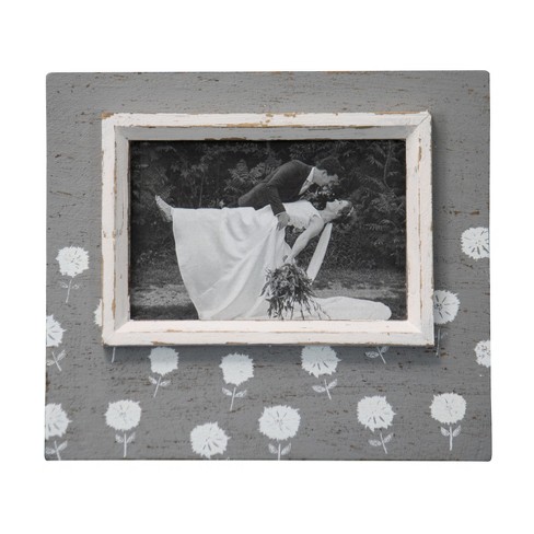 White Floral Pattern Canvas 4x6 inch Wood Decorative Picture Frame -  Foreside Home & Garden