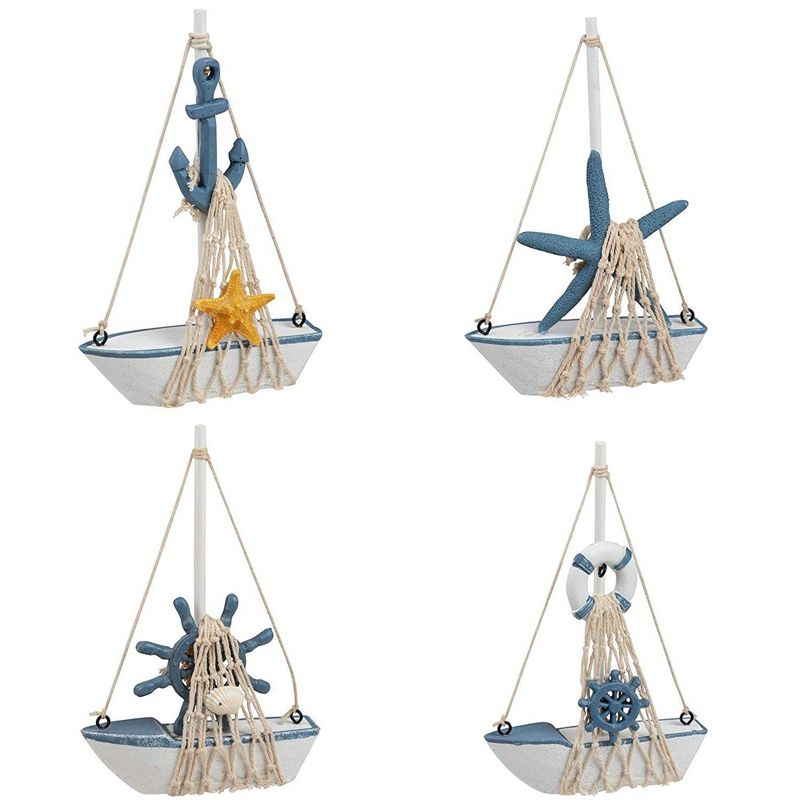 Juvale Set of 4 Nautical Baby Shower Decorations for Boy-Themed Spaces, Miniature Sailboat Sea Decorations, 5 x 7 In, 1 of 10