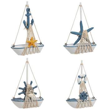 Juvale Set of 4 Nautical Baby Shower Decorations for Boy-Themed Spaces, Miniature Sailboat Sea Decorations, 5 x 7 In