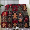 1pc Vintage Christmas Gingerbread Man and Cedar Tree Plaid Print Flannel Throw Blanket, Lightweight Warmth for Sofa, Bed, Office, Travel. - 2 of 4