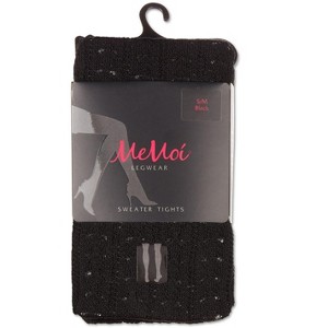 Memoi Women's Linear Pointelle Sweater Tights Black S-M - 1 of 4