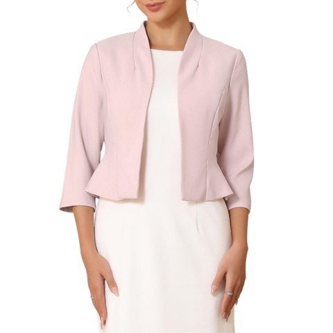 INSPIRE CHIC Women's Collarless Open Front 3/4 Sleeve Evening Formal Cropped Cardigan Large Pink
