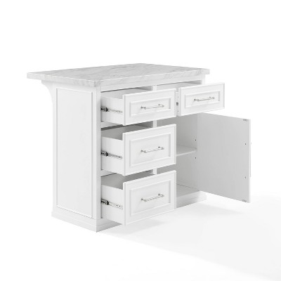 Cutler White Faux Marble Top Kitchen Island with Storage