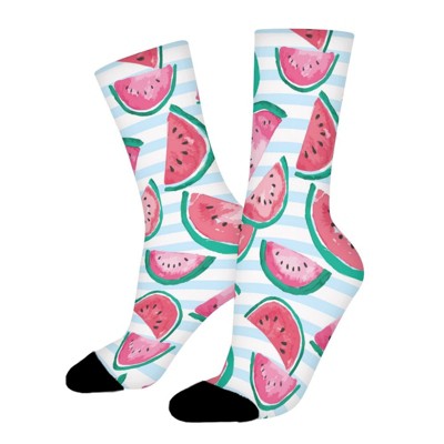 Watermelons With Stripe Women Printed Crew Socks Funny Funky Socks Soft Polyester Novelty Gifts for Artists Men