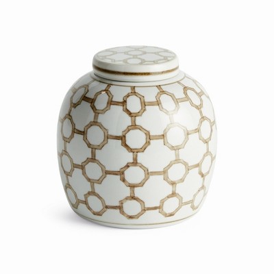 Plum & Post Province Link Lidded Jar - Brown & White Chinoiserie