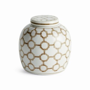 Plum & Post Province Link Lidded Jar - Brown & White Chinoiserie - 1 of 4