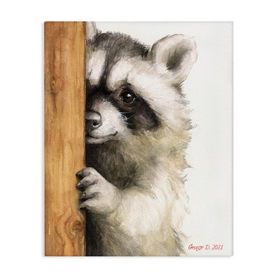 Stupell Industries Peering Raccoon Watercolor, 16" x 20"
