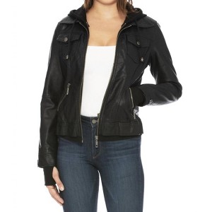 Women's Girl Next Door Vegan Leather Hooded Jacket - Coalition LA - 1 of 3