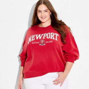 Women's Crewneck Newport Graphic Pullover Sweatshirt - Cherry Red