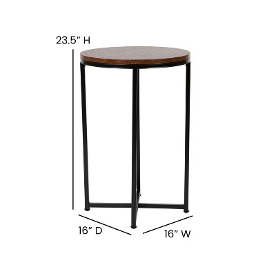 Round Walnut and Matte Black Wood Metal End Table