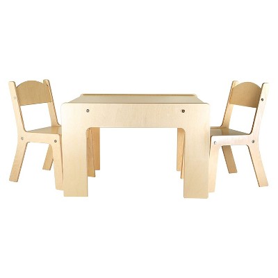 Little Colorado Modern Birch Plywood Wooden Children's Kids Toddler Preschool Arts and Crafts Activity Table with 2 Chairs, Unfinished