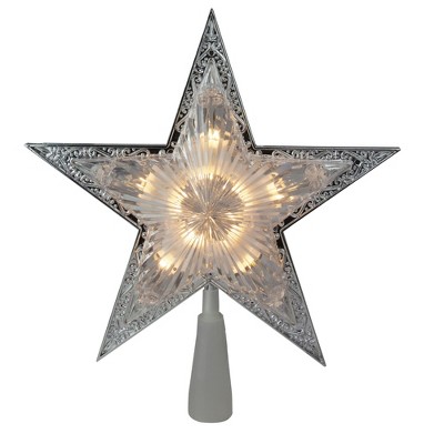 Kurt S. Adler 11" Lighted Silver Star with Cut-Out Design Christmas Tree Topper - Clear Lights