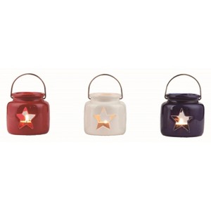 Transpac Ceramic Americana Tealight Holder Set of 3 Multicolored Candle Holders for Tabletop or Mantel Decor - 1 of 1