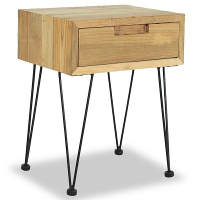 vidaXL Bedside Table Natural wood Recycled solid teak, wrought iron ...