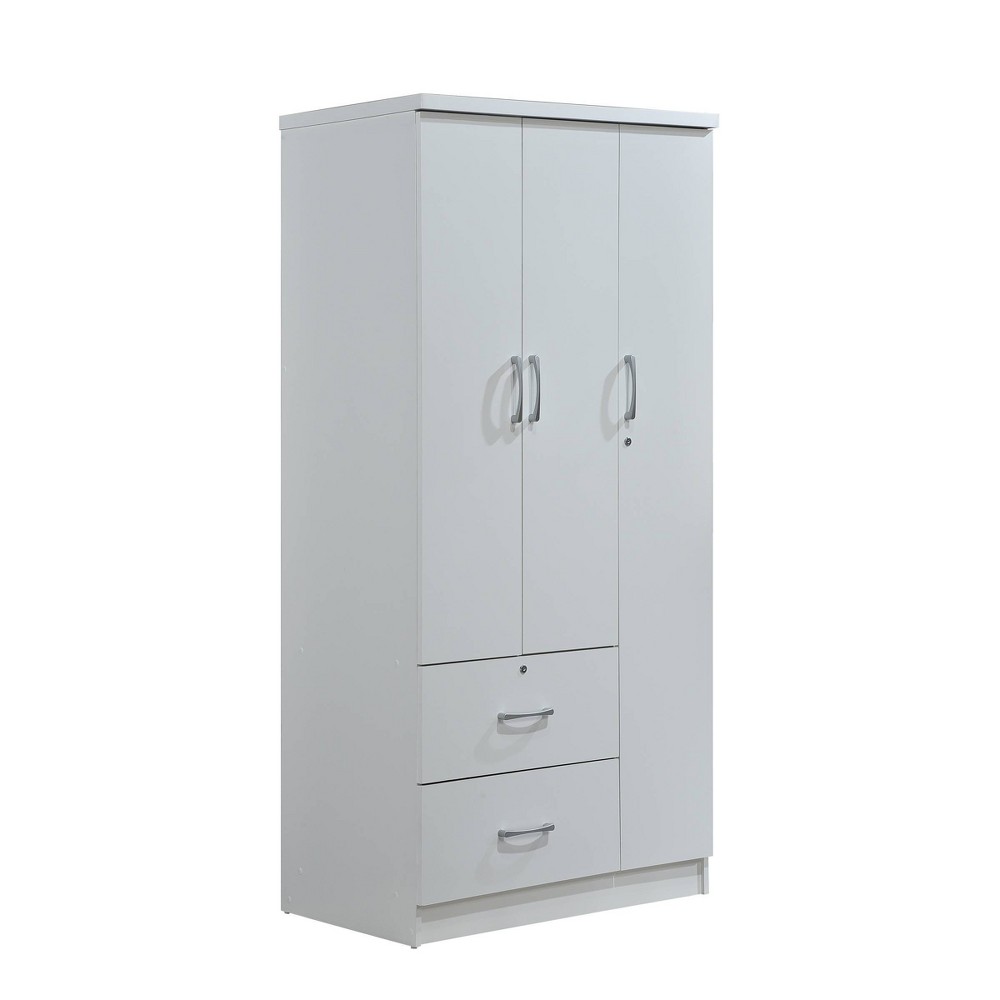 3 Door Armoire with 2 Drawers and 3 Shelves White - Hodedah