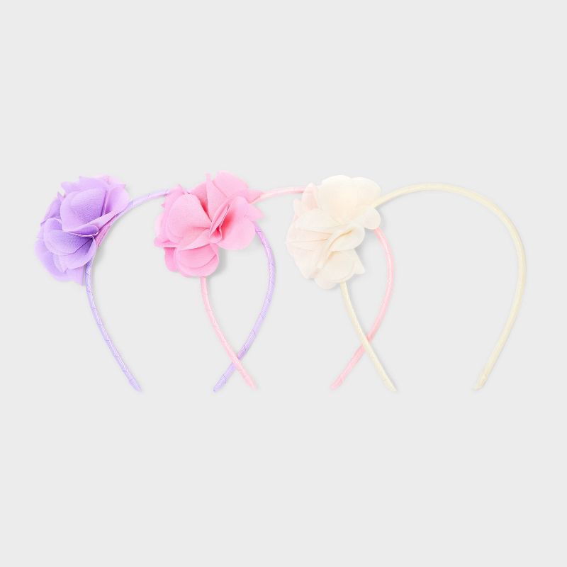 Girls&#39; 3pk Chiffon Flower Headbands - Cat &#38; Jack&#8482; Pink/Purple/White, 3 of 10