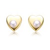 Guili Sterling Silver 14K Yellow Gold Plated Earrings with White Freshwater Pearl, Featuring Heart Stud Design for a Delicate Touch - 2 of 2
