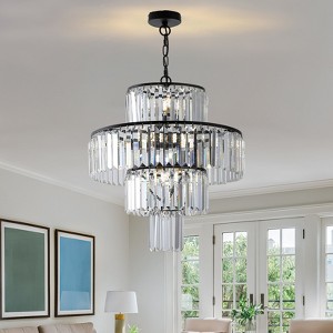 Modern Crystal Chandeliers Round Adjustable Ceiling Chandeliers Light Fixture 4-Tier K9 Crystal Pendant Lamp for Dining Room Living Room (19.7 Inch) - 1 of 4