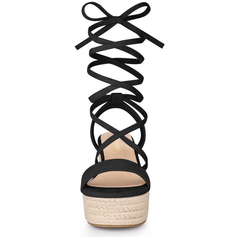 Allegra K Women's Lace Up Wedge Heel Platform Slingback Espadrilles Sandals, 3 of 7