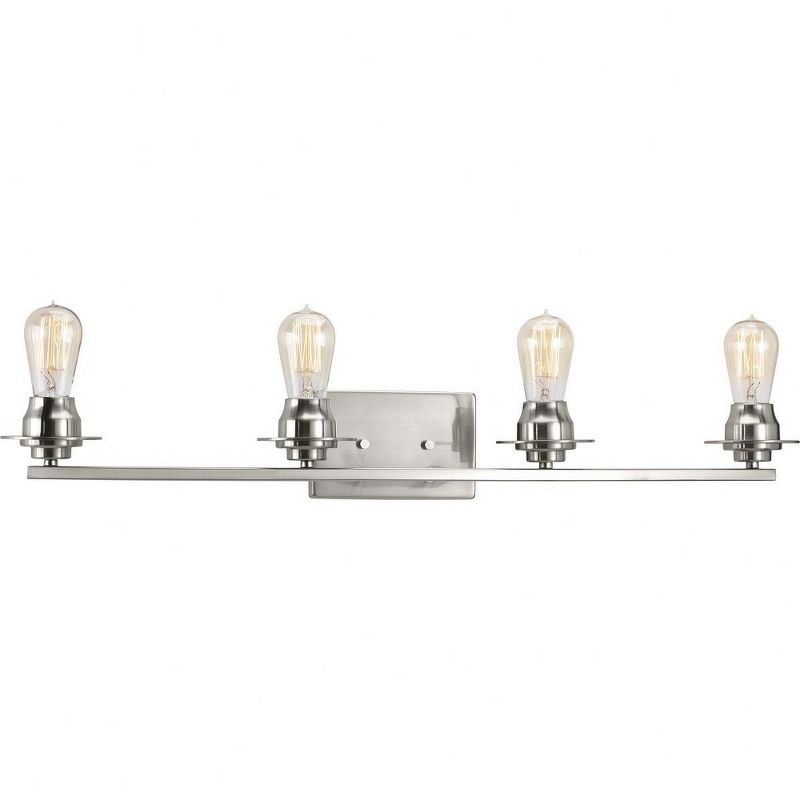 Progress Lighting Debut 4-Light Bath Vanity Fixture, Steel, Brushed Nickel, Clear or Frosted Seeded Shades, 1 of 6