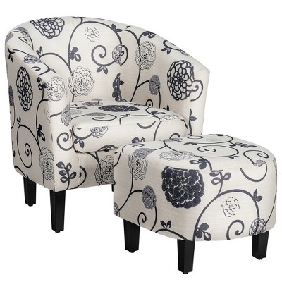 Costway Modern Accent Tub Chair&Ottoman Set Fabric Upholstered Club Chair Grey Floral