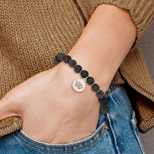Chisel Stainless Steel Polished Crown 6mm Black Jade Beaded Stretch Bracelet with Tassel - 1 of 4