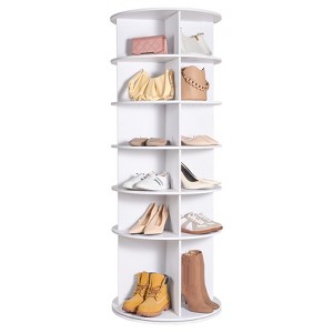 VEVOR 6 Tiers Rotating Shoe Rack Tower, 360°Spinning Shoe Display, Revolving Shoe Rack Storage Round Carousel, Lazy Susan Shoe Rack Organizer, White - 1 of 4