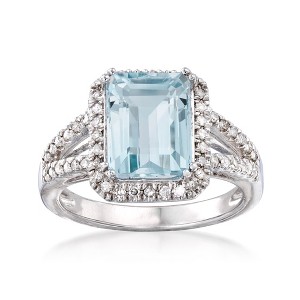 Ross-Simons 2.95 Carat Aquamarine and .25 ct. t.w. Diamond Ring in Sterling Silver Size 9 - 1 of 4