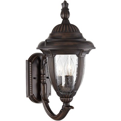 John Timberland Traditional Outdoor Wall Light Fixture Upbridge Bronze 19 1/8" Clear Seedy Glass for Exterior House Porch Patio