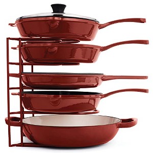 Cuisinel Pan Organizer - Heavy Duty Steel Rack for Cast Iron Skillets, Griddles & Pots 50lbs Capacity, Horizontal/Vertical Use, 12.2" Red, No Assembly - 1 of 4