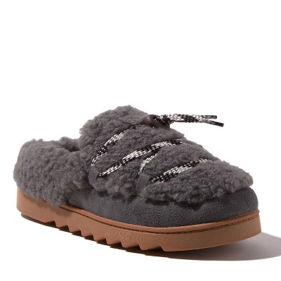 Dearfoams Women's Giselle Lace Up Furry Teddy Clog Slipper