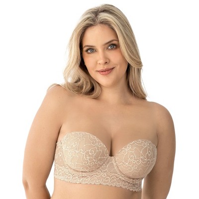 LeSensuel Laced Balconette Push-Up Strapless Bra Wide Underbust Band Womens Bras -
