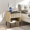 2 pcs Nightstands, Bedside Cabinet End Table Side Table with Iron Foot and Vertical Stripe Design for Bedrooms, Natural -ModernLuxe - 2 of 4