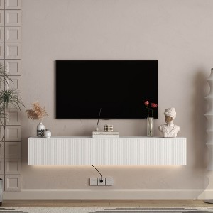 ORRD 69" Floating TV Stand with 16-color LEDs. Wall-mounted, modern entertainment center, fits 55 - 65 inch TVs. - 1 of 4