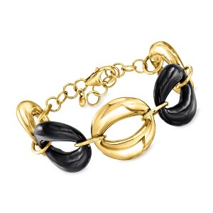Ross-Simons Italian Black Enamel and 18kt Gold Over Sterling Oval-Link Bracelet Size 7 - 1 of 3