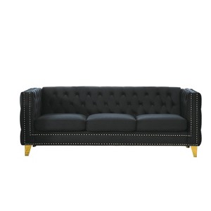 TiramisuBest 58.8" 2-Seater Tufted Velvet Sofa with Rolled Arms & Nailhead Trim, Black for Living Room,Bedroom & Office-2 Pillows - 1 of 4
