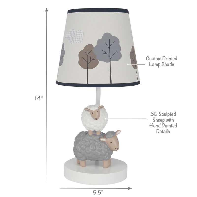 Lambs & Ivy Baby Farm Grey/White Lamb/Sheep Nursery Lamp with Shade & Bulb, 3 of 6